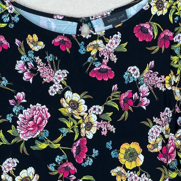 J. Jill Wearever Collection Floral Tunic Dress Black Yellow Pink Size MP - Picture 3 of 11
